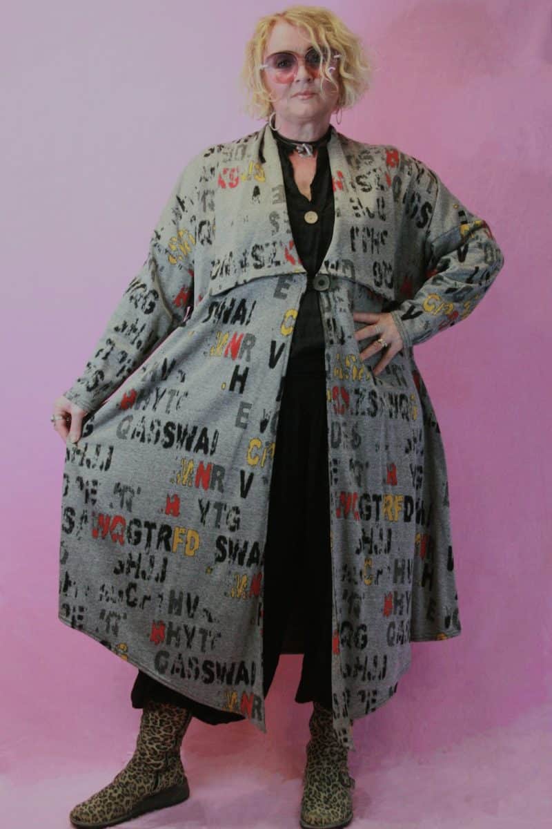Cover Up, Graphic Grey Buttoned Long Duster