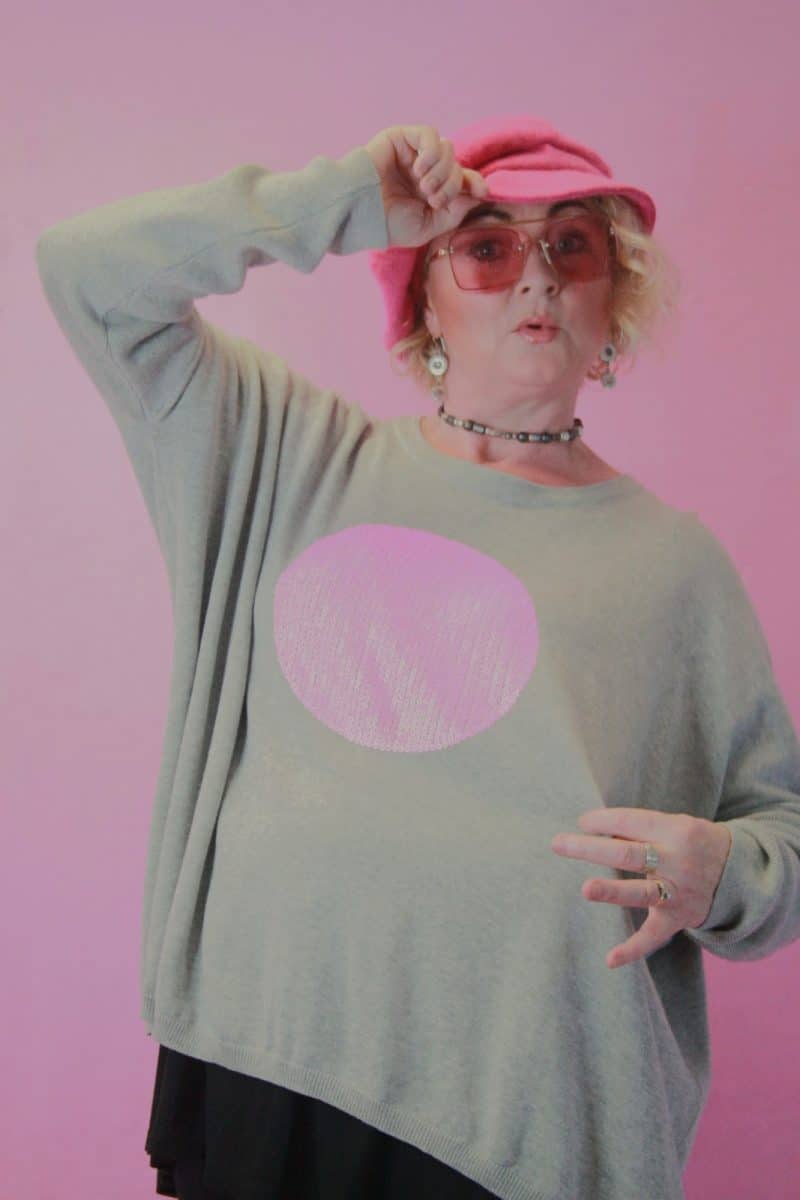 HAVEN - Grey Cotton Knit with Pink Sequin Globe