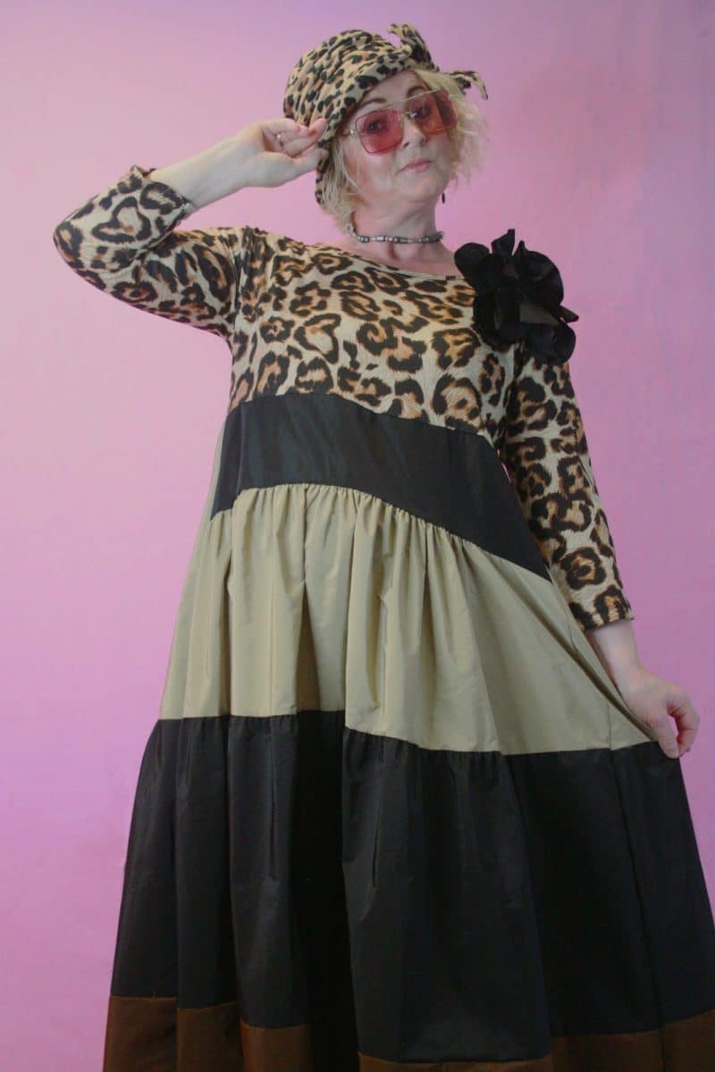ID Leopard Print, Layered Maxi Dress with Corsage