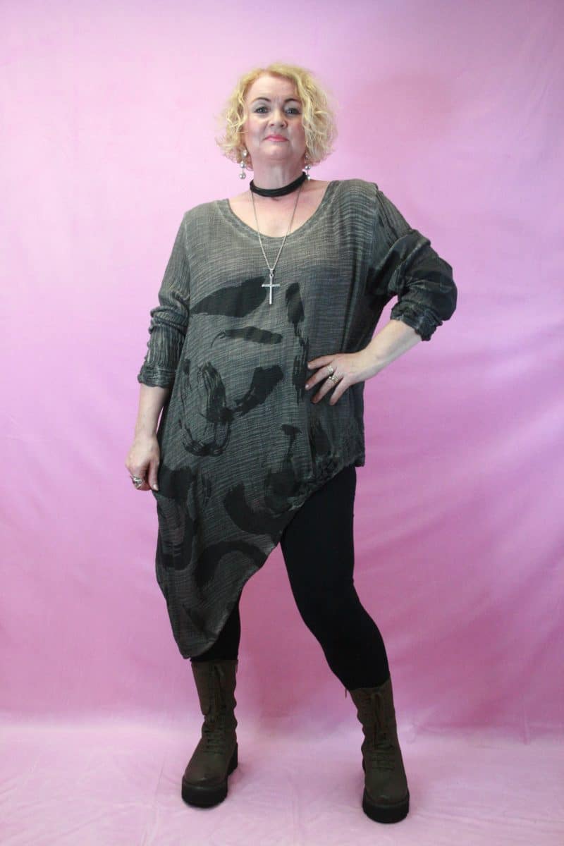 KEKOO Grey Asymmetric v Neck Cotton Tunic