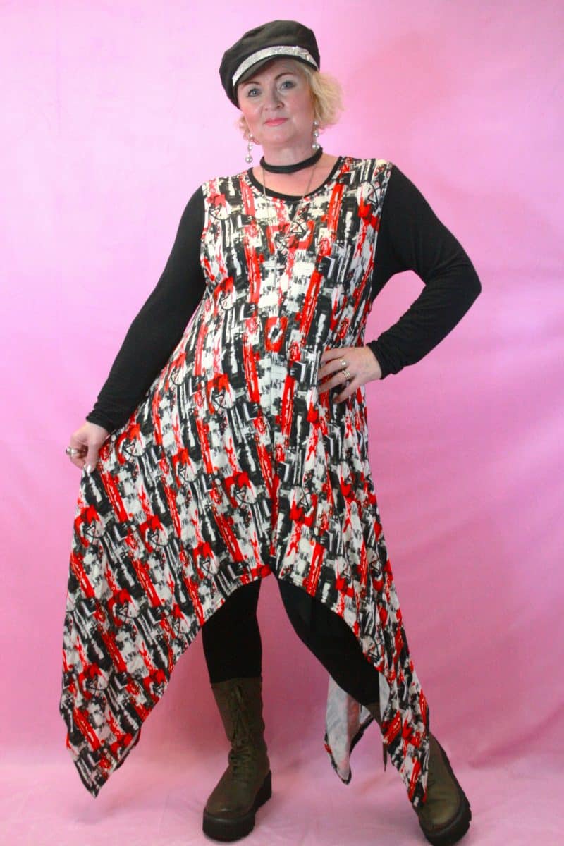 Cover Up Red Print Asymmetric Layering Dress
