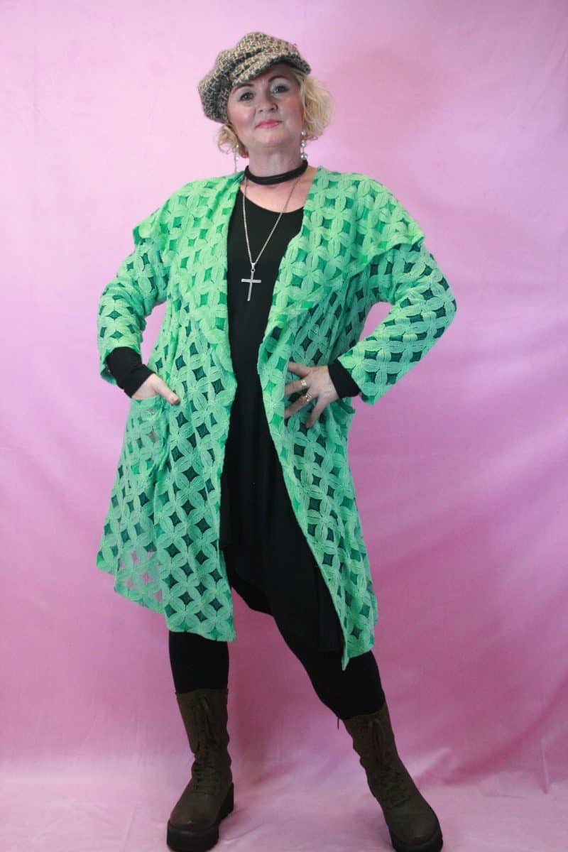 Green Cut Out Detail Shawl Collar Pocket Jacket