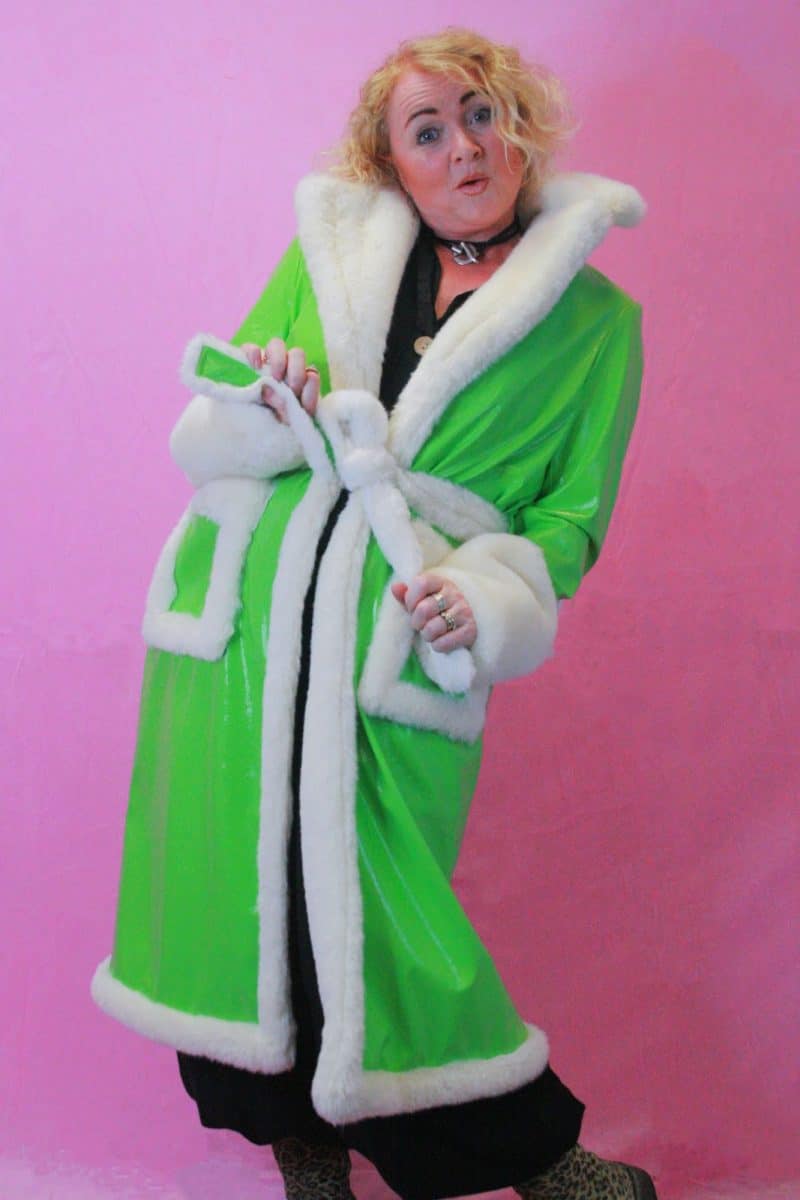Jayley Retro Green Shiny Maxi Coat O/S