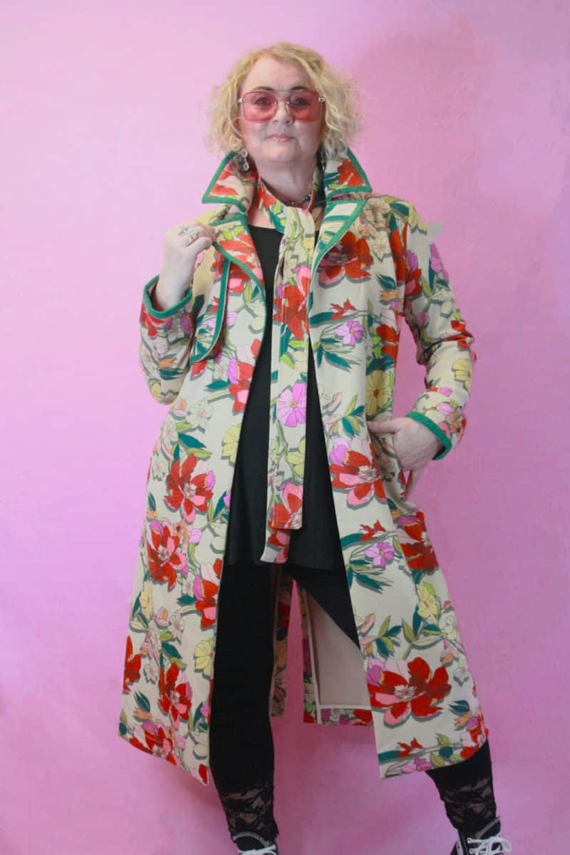 Jayley Retro Floral Faux Suede Maxi Coat with Belt
