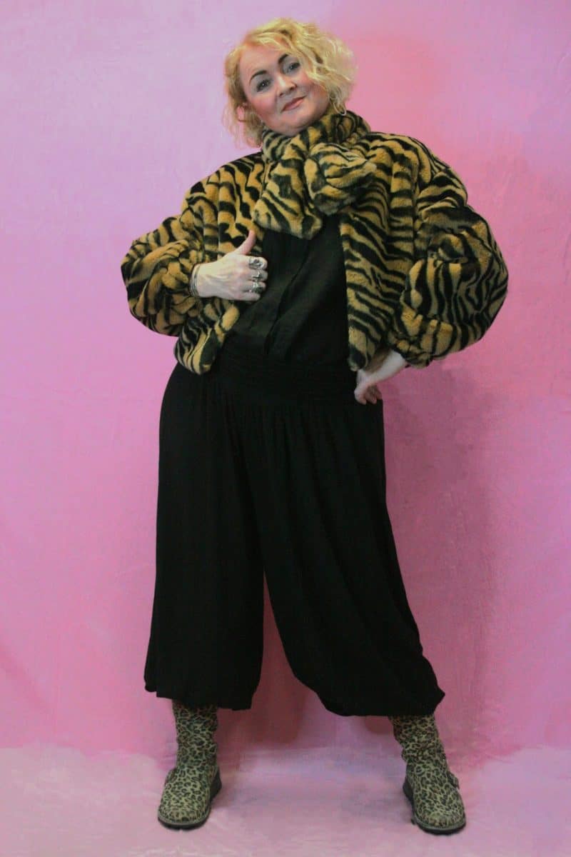 Jayley, Short Faux Fur Tiger Print Jacket