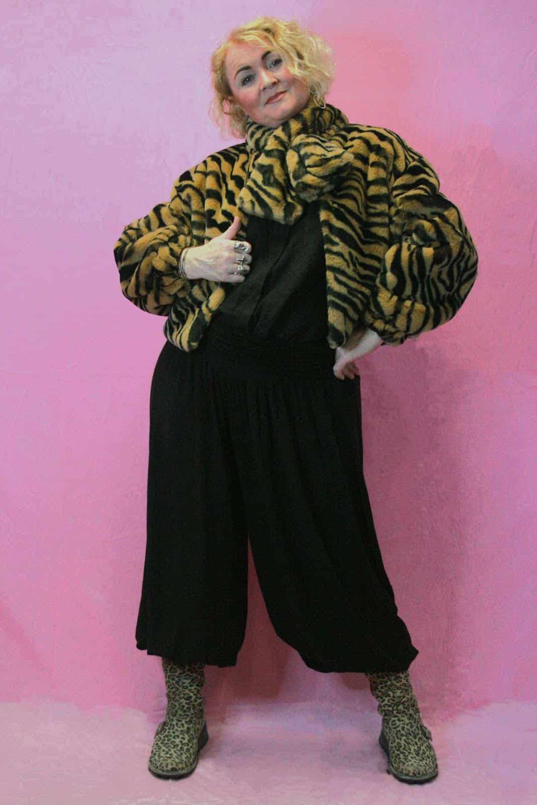 Jayley, Short Faux Fur Tiger Print Jacket