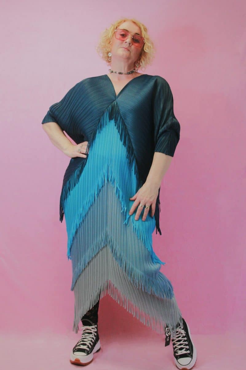 LAYERS Blue Tiered Fringed  Maxi Dress O/S