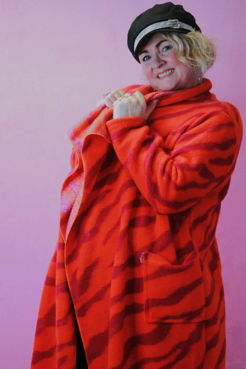 Made in Italy, Bright Orange Striped Waterfall Wool Felt Coat