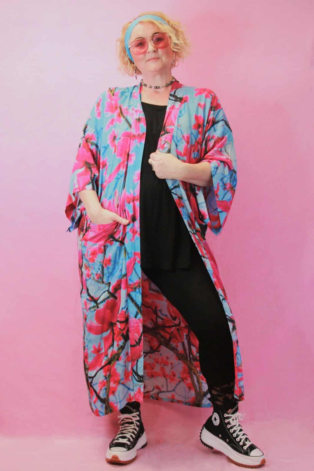 From My Mother's Garden Magnolia Floral Maxi Robe in Blue/Pink - Image 2