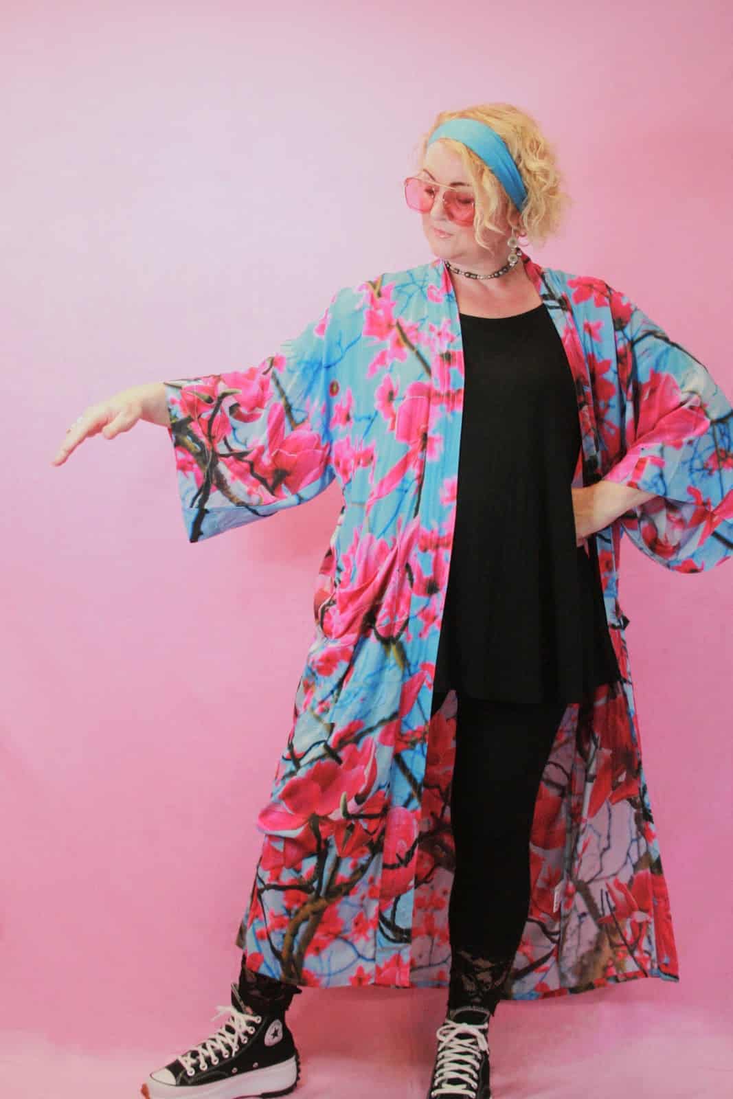 From My Mother's Garden Magnolia Floral Maxi Robe in Blue/Pink