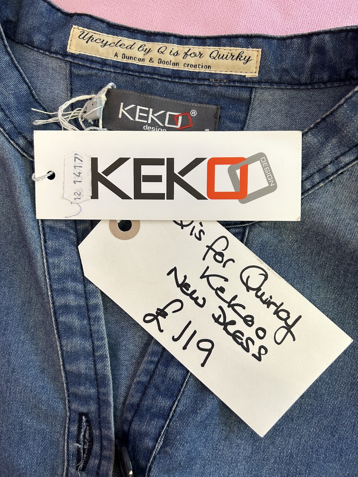 Q is for Quirky, KEKOO Upcycled/ Appliqué Denim Dress sz1 - Image 5
