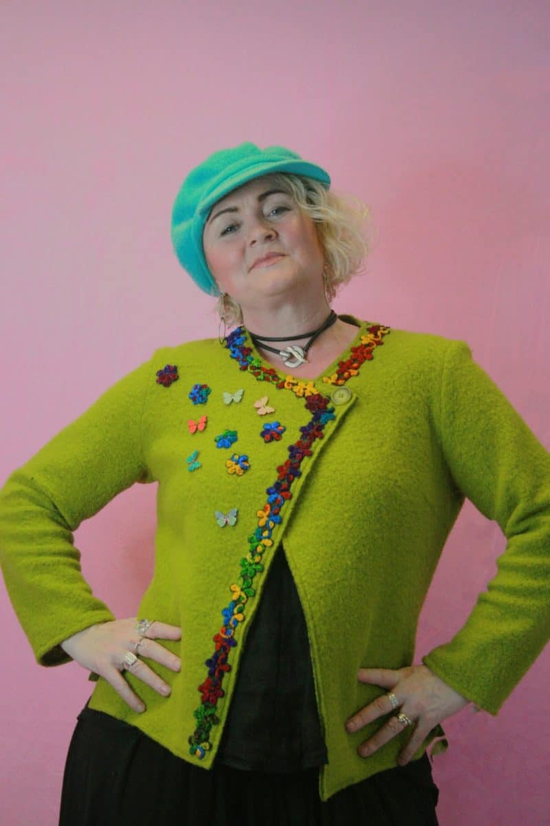 Q is for Quirky, Lime Green Wool Butterfly Jacket