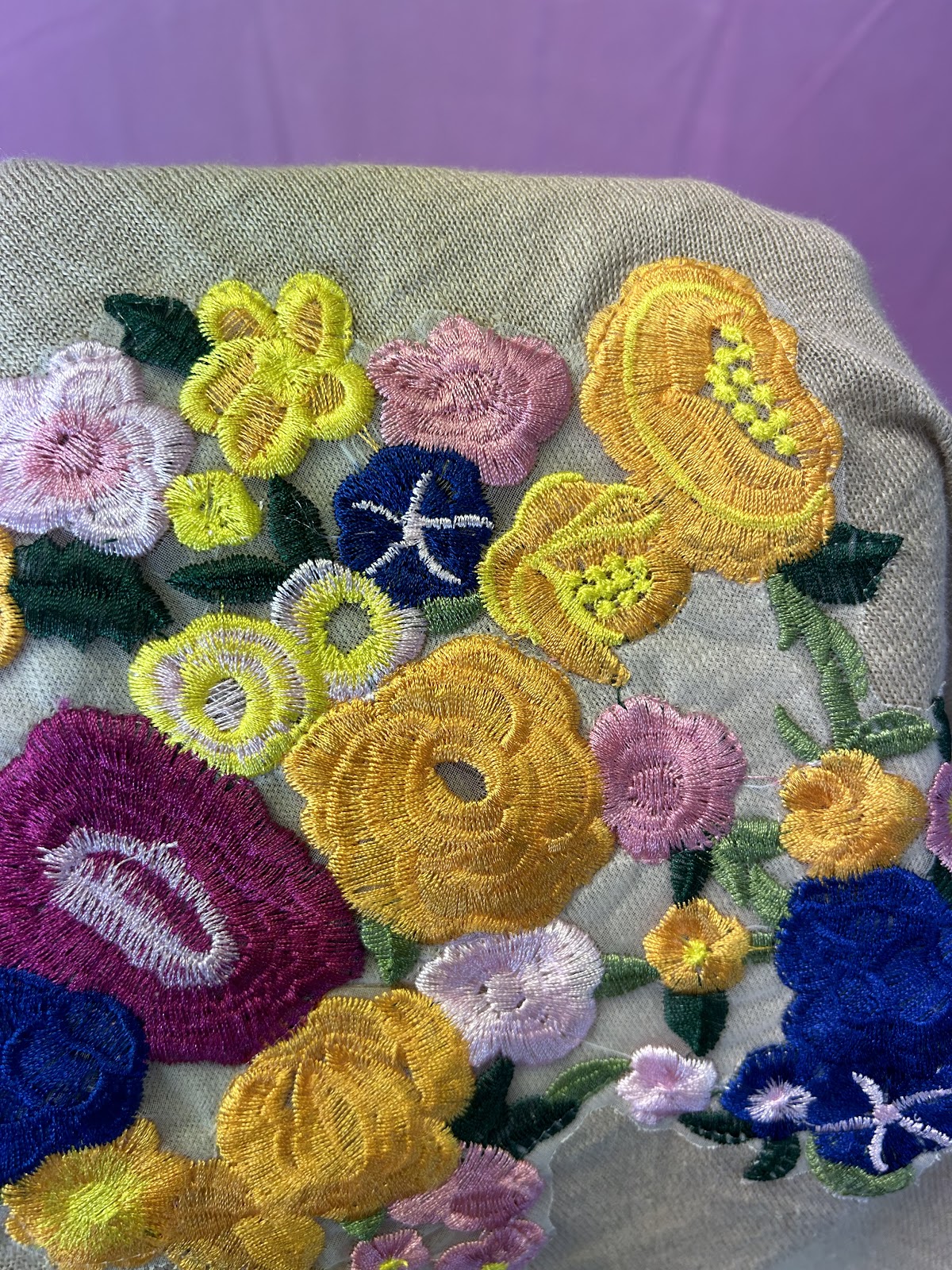 Q is for Quirky Linen Knit Oatmeal Upcycled Knit with embroidery appliqué - Image 3