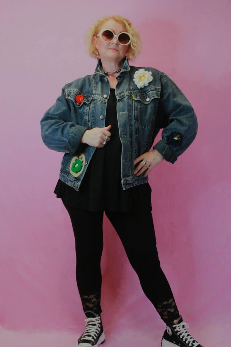 Q is for Quirky One-off Upcycled "Crochet Flowers" Denim Jacket