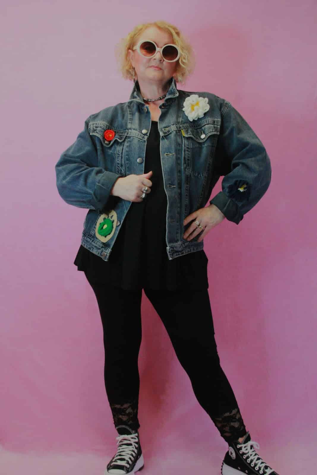 Q is for Quirky One-off Upcycled "Crochet Flowers" Denim Jacket