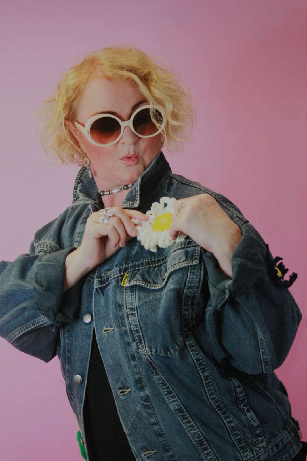 Q is for Quirky One-off Upcycled "Crochet Flowers" Denim Jacket - Image 2