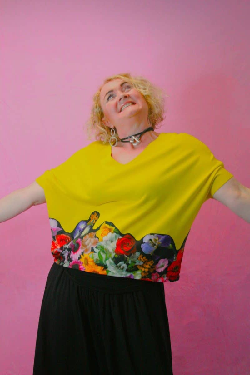 Q is for Quirky, Upcycled Flower Appliqué, Bright Yellow Knit