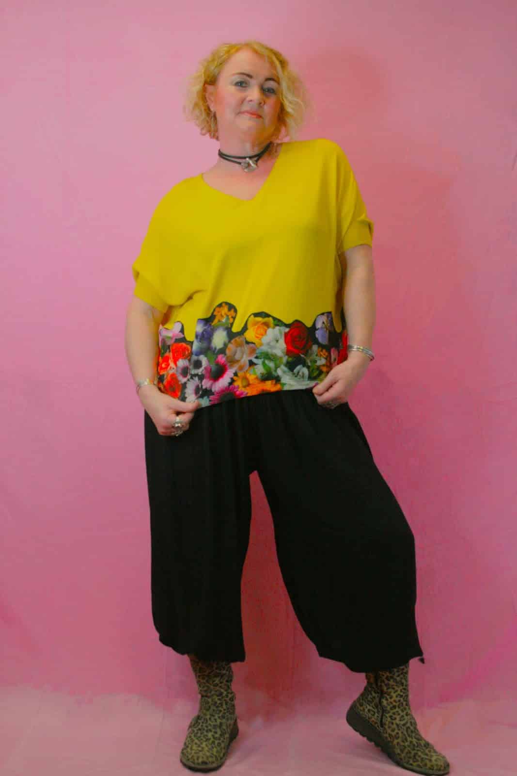 Q is for Quirky, Upcycled Flower Appliqué, Bright Yellow Knit - Image 2