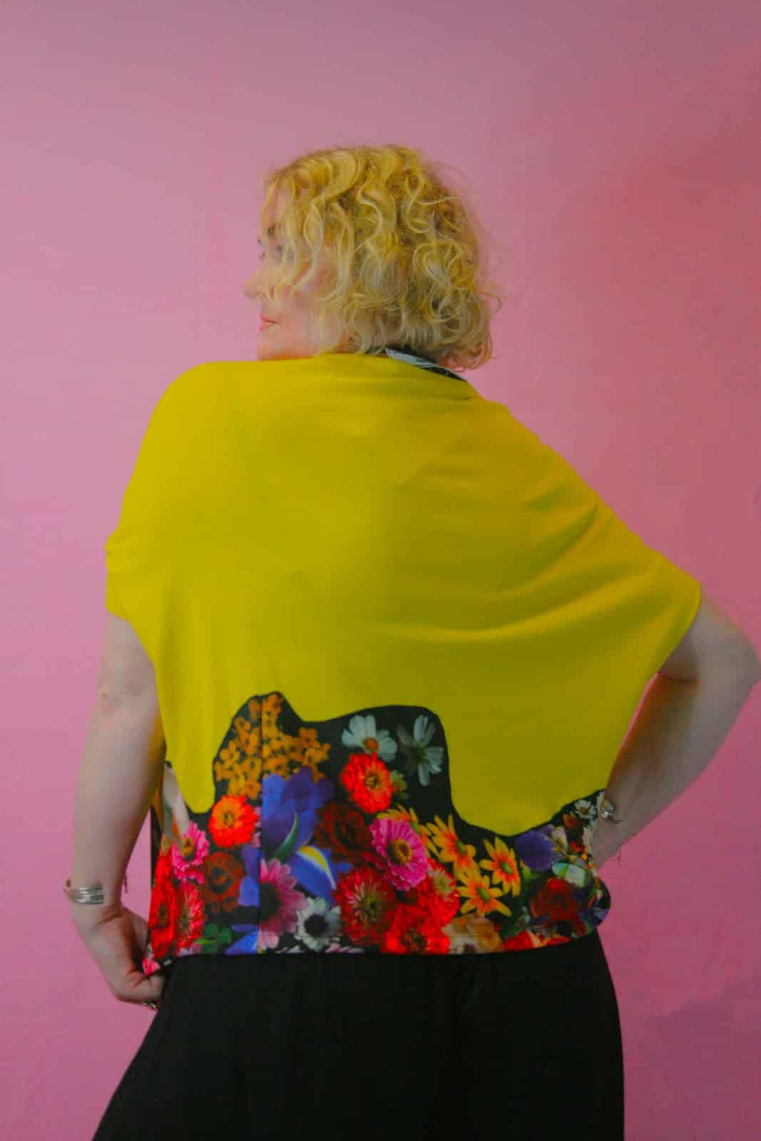 Q is for Quirky, Upcycled Flower Appliqué, Bright Yellow Knit - Image 3