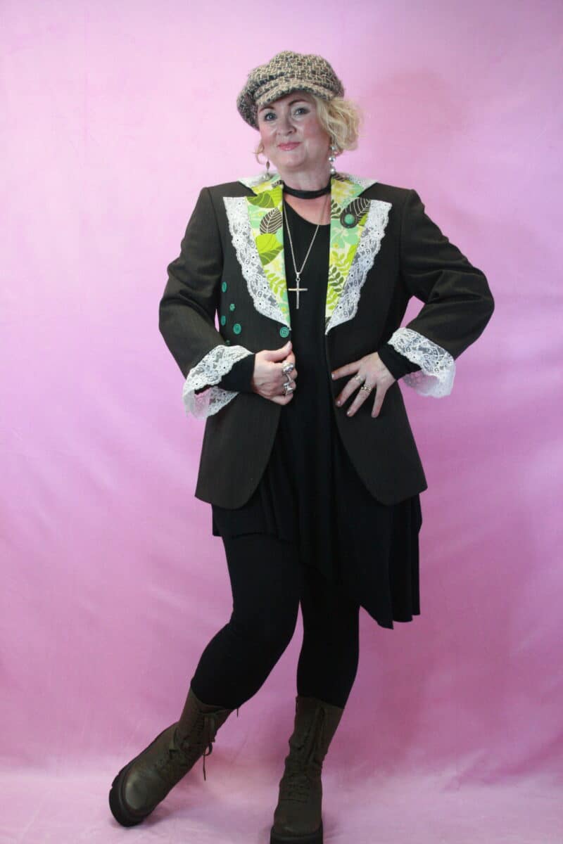 Q is for Quirky Blown/ Floral Upcycled Suit Jacket 10/12