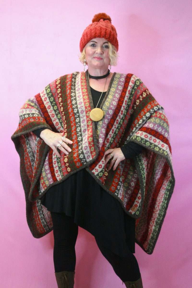 Pachamama Patterned Wool Wrap with brooch fasten O/S