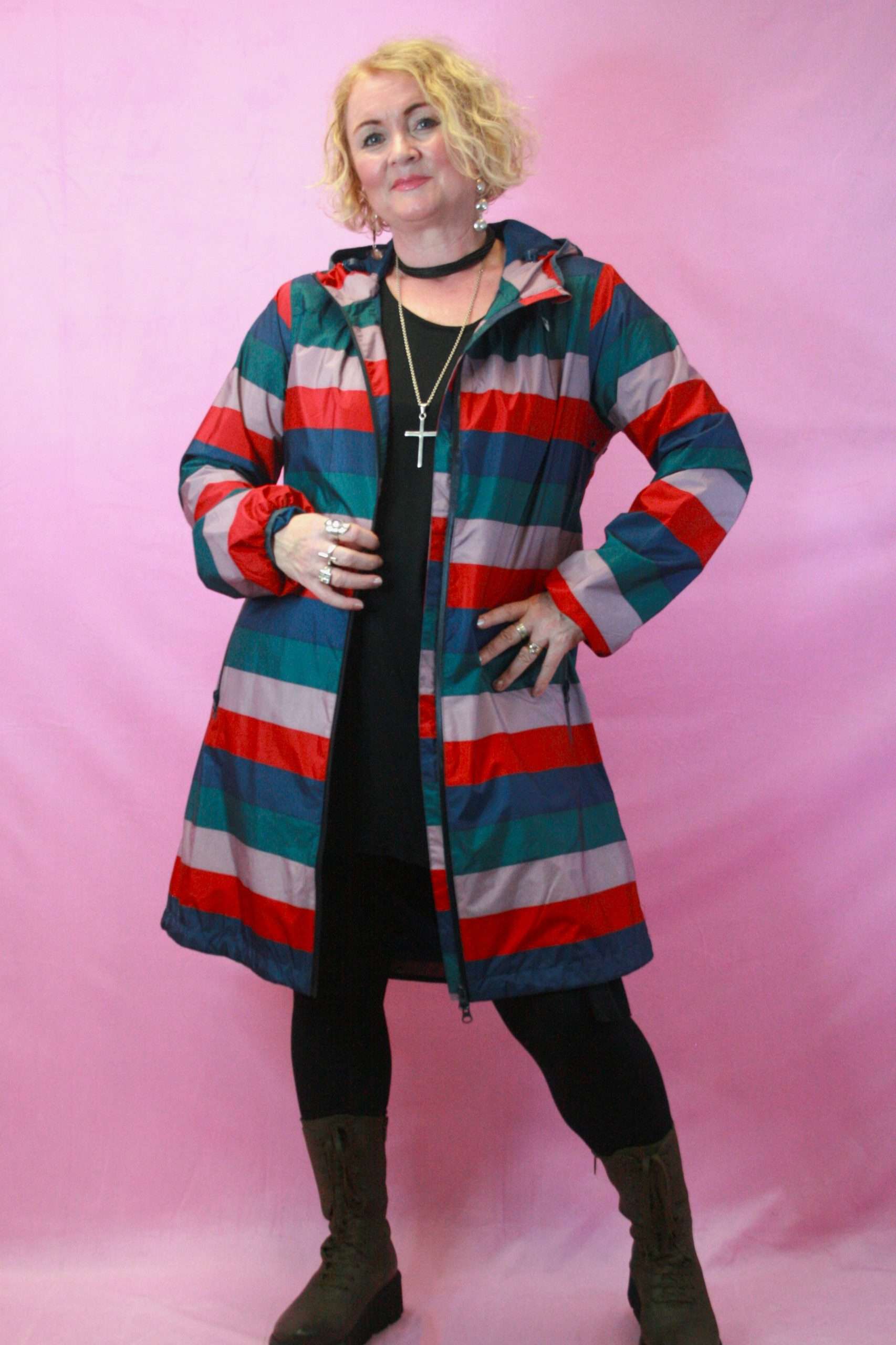 Danefae Bold Striped Rainproof Hooded Mac -Med