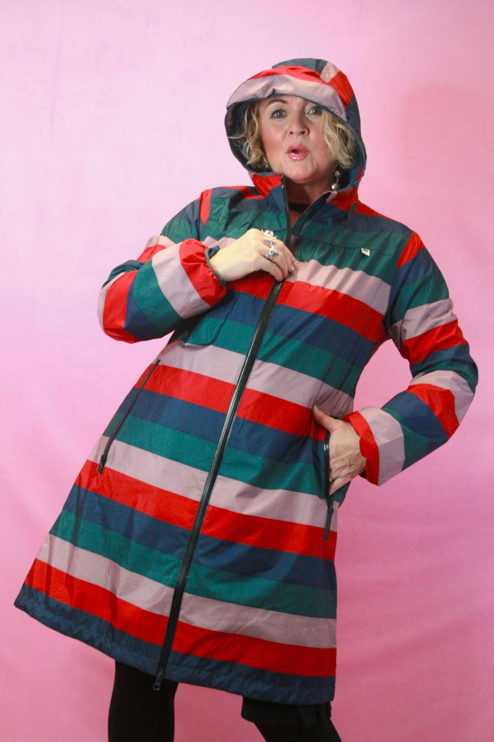 Danefae Bold Striped Rainproof Hooded Mac -Med - Image 3