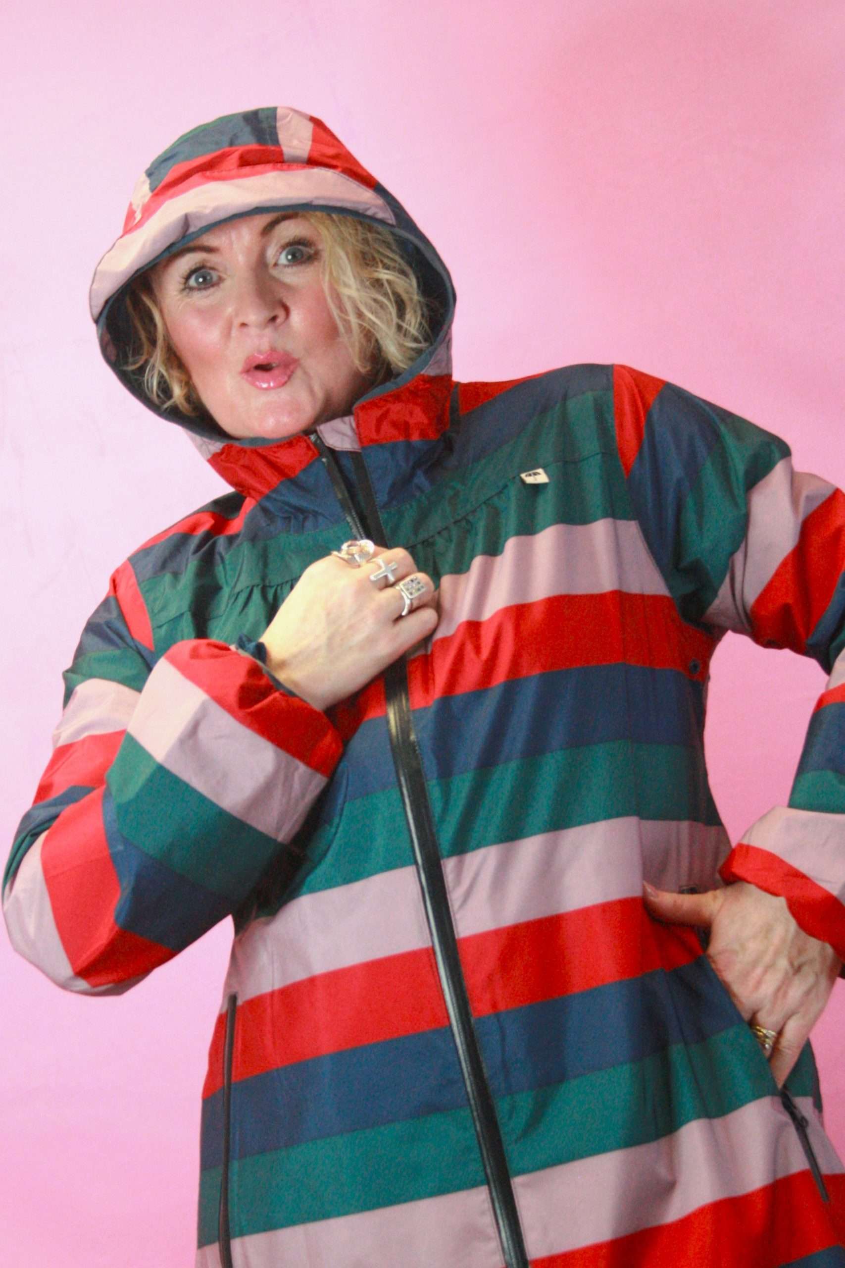 Danefae Bold Striped Rainproof Hooded Mac -Med - Image 4