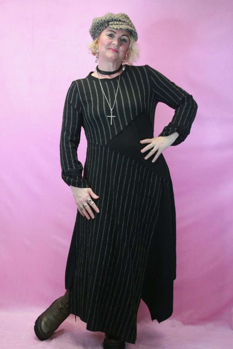 Cover Up Black Asymmetric Striped Maxi Dress