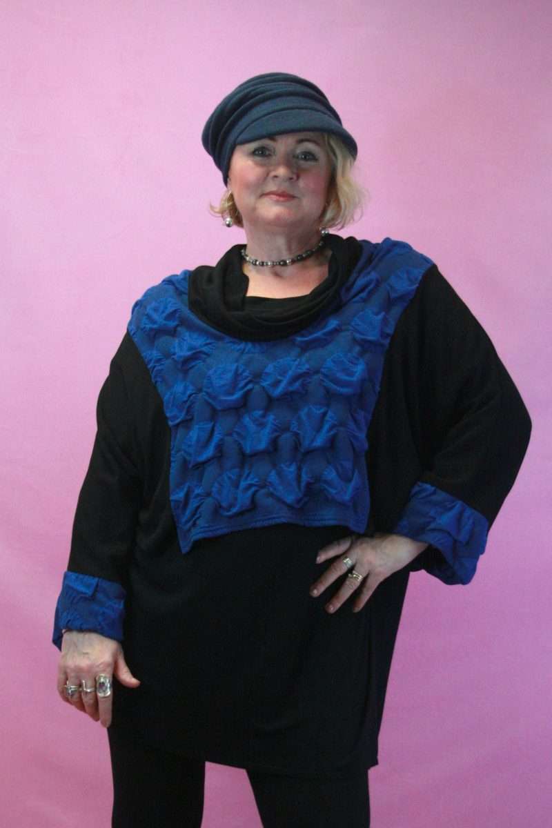 Cover Up Blue/ Black Ruched Top O/S
