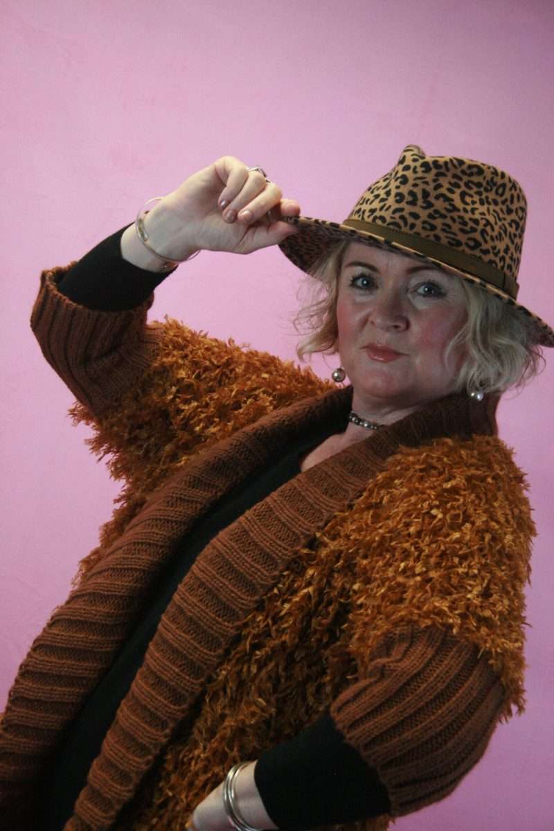 ID Shaggy Long Knit Cardigan Tan O/S
