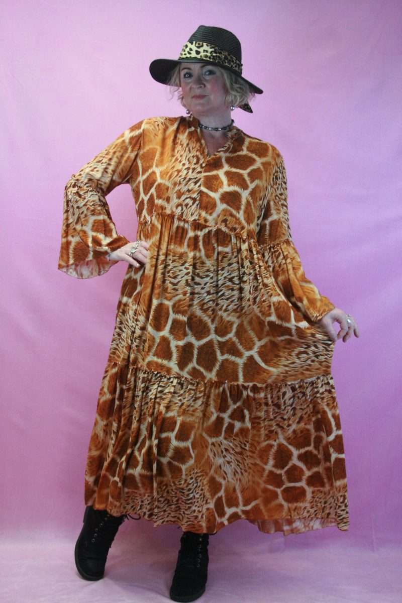 Obsession Tan Animal Print Tiered Maxi Dress O/S