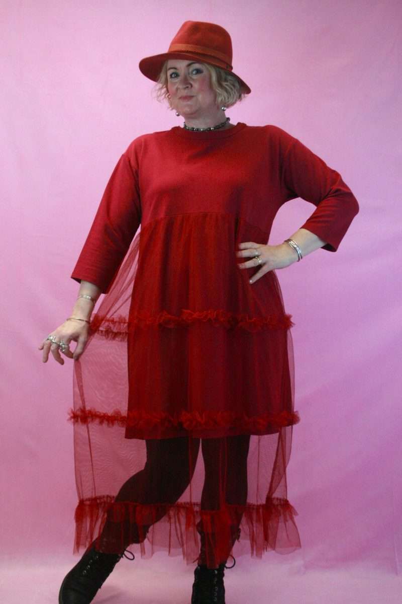 Stella Milano Quirky Red Tulle Skirted Maxi Dress O/S