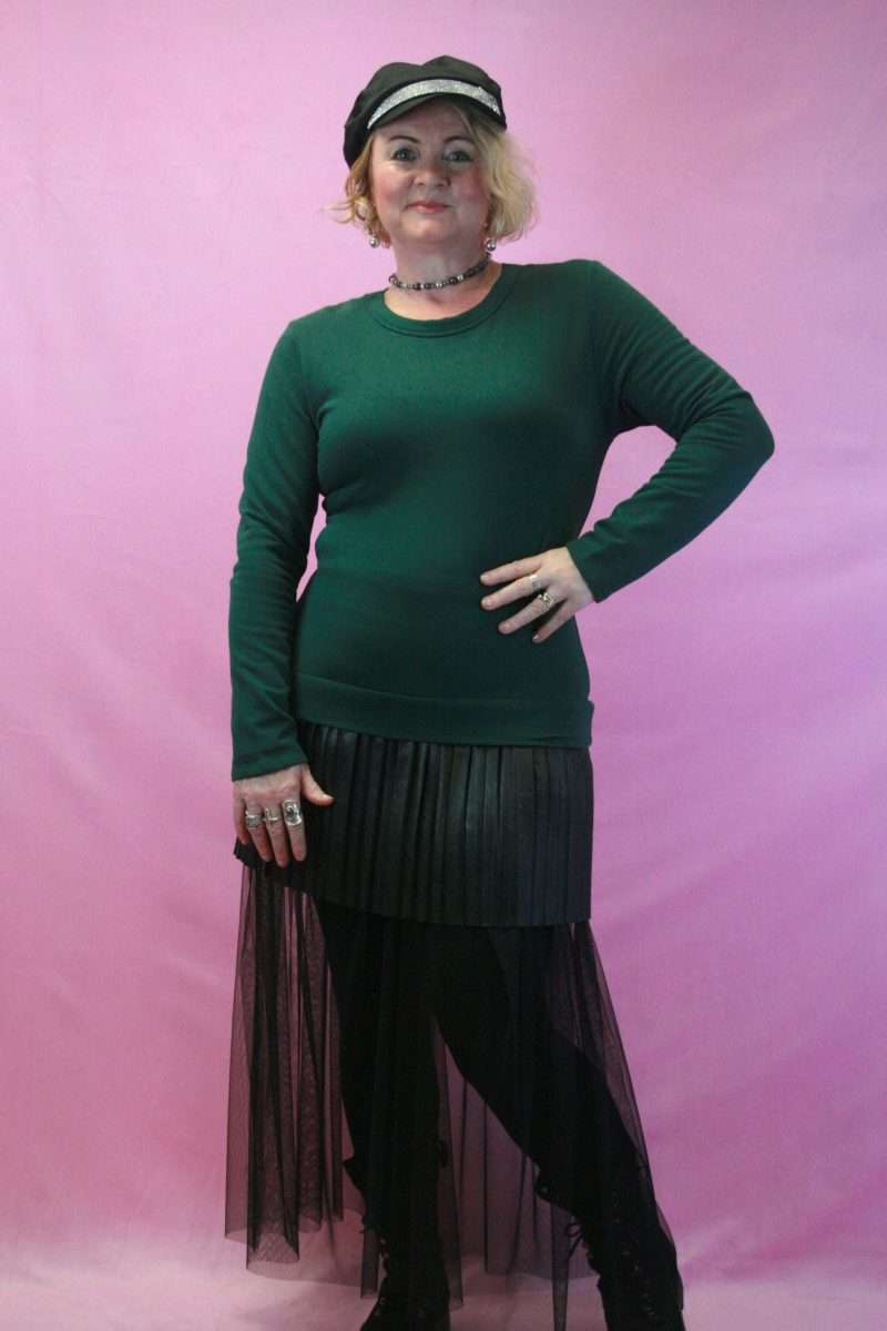Stella Milano Quirky Green Dress with Tulle & Pleating O/S