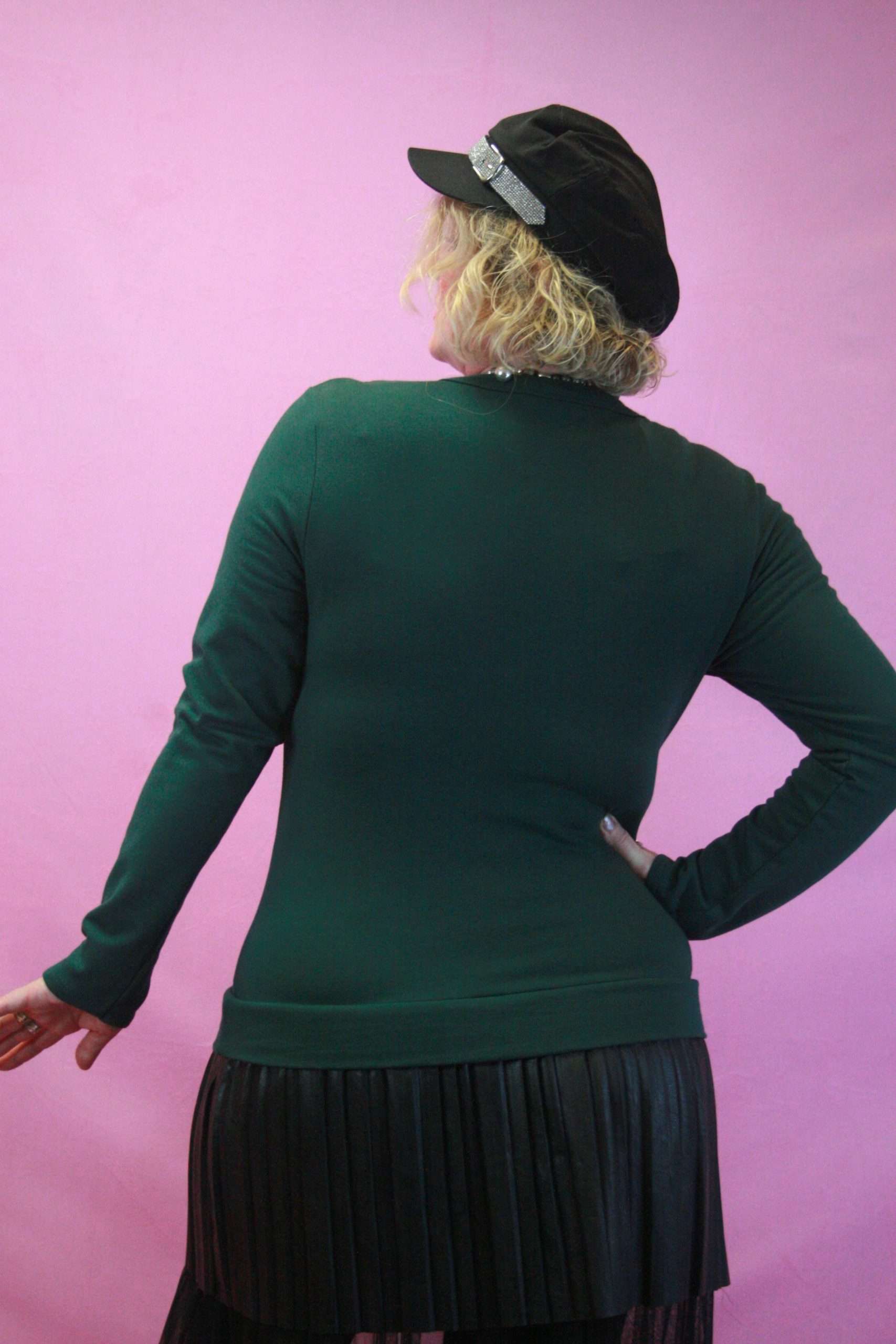 Stella Milano Quirky Green Dress with Tulle & Pleating O/S - Image 2