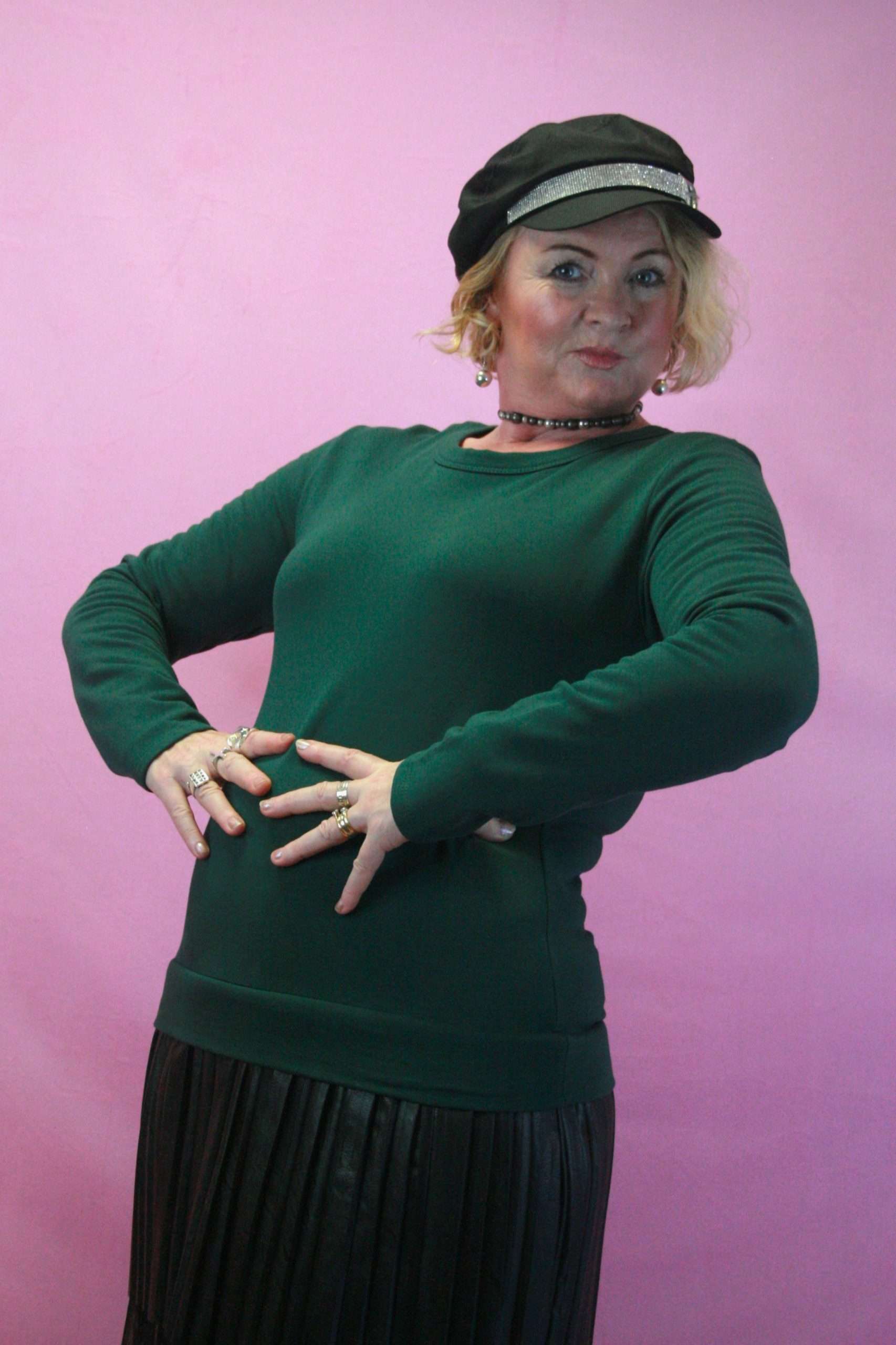 Stella Milano Quirky Green Dress with Tulle & Pleating O/S - Image 3