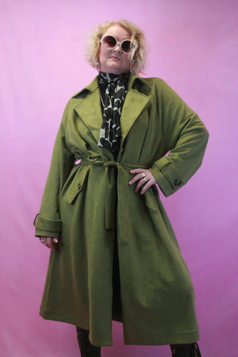 Jayley Faux Suede Olive Green Trench O/S