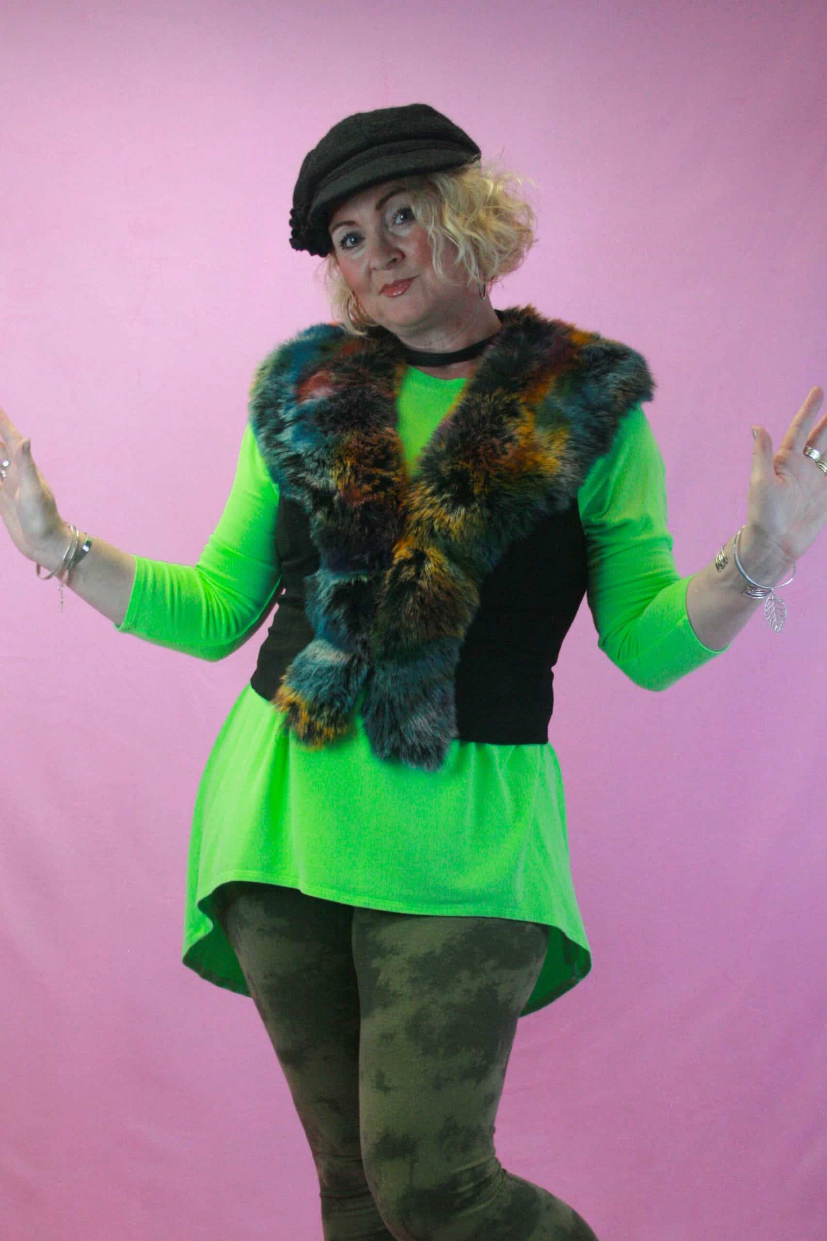 Jayley Multi Faux Fur Waistcoat in Faux Suede O/S