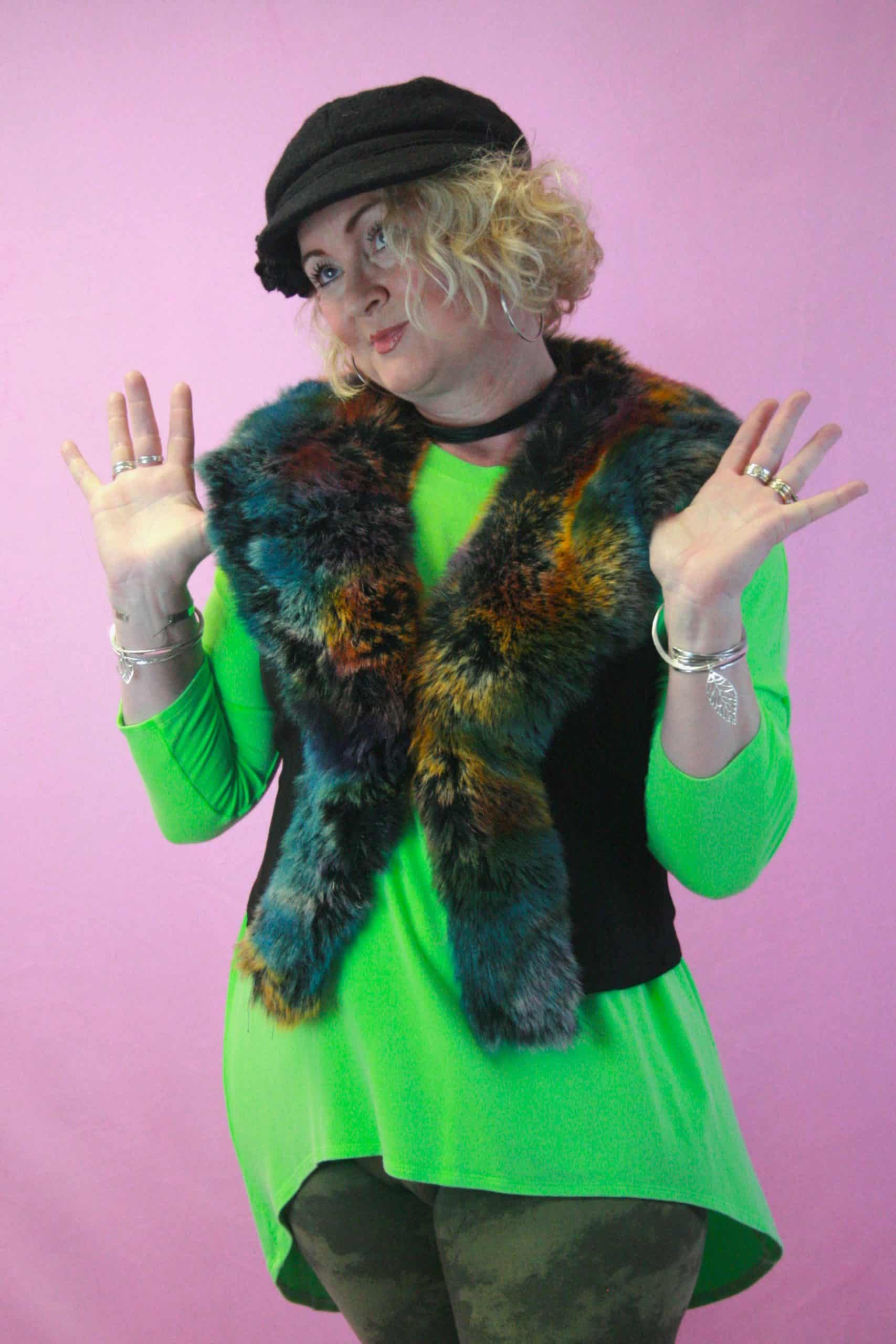 Jayley Multi Faux Fur Waistcoat in Faux Suede O/S - Image 3