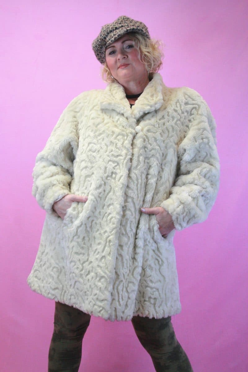 Vintage Cream Faux Fur Balloon Sleeve Coat 10-16