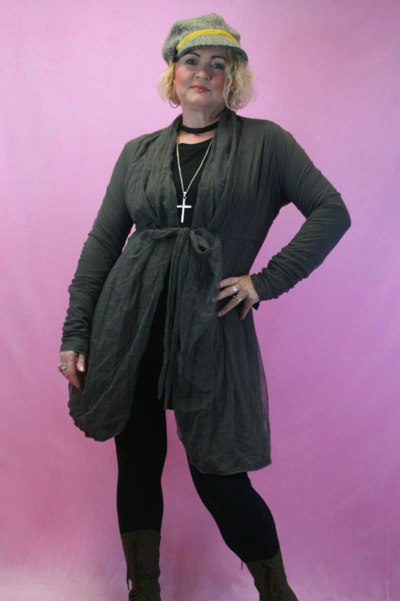 Bohemia Grey Tulle Front Tie Cardigan M