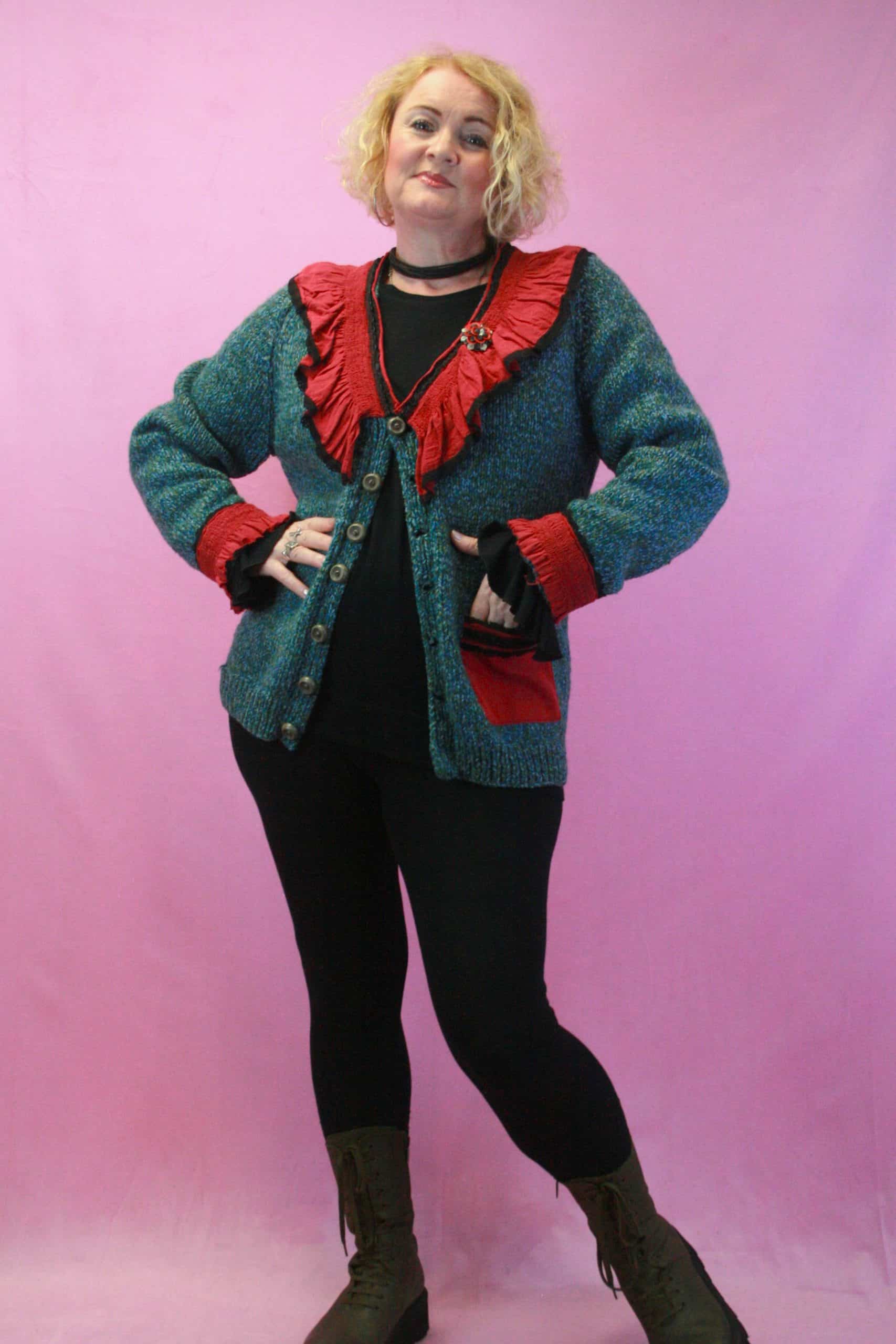 Q is for Quirky, Upcycled Chunky Cardi with Cute Frills - M - Image 4
