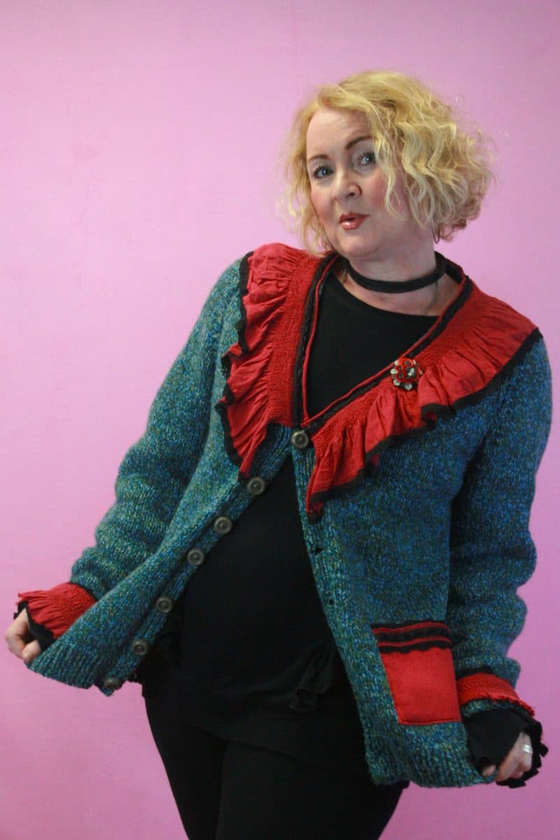 Q is for Quirky, Upcycled Chunky Cardi with Cute Frills - M