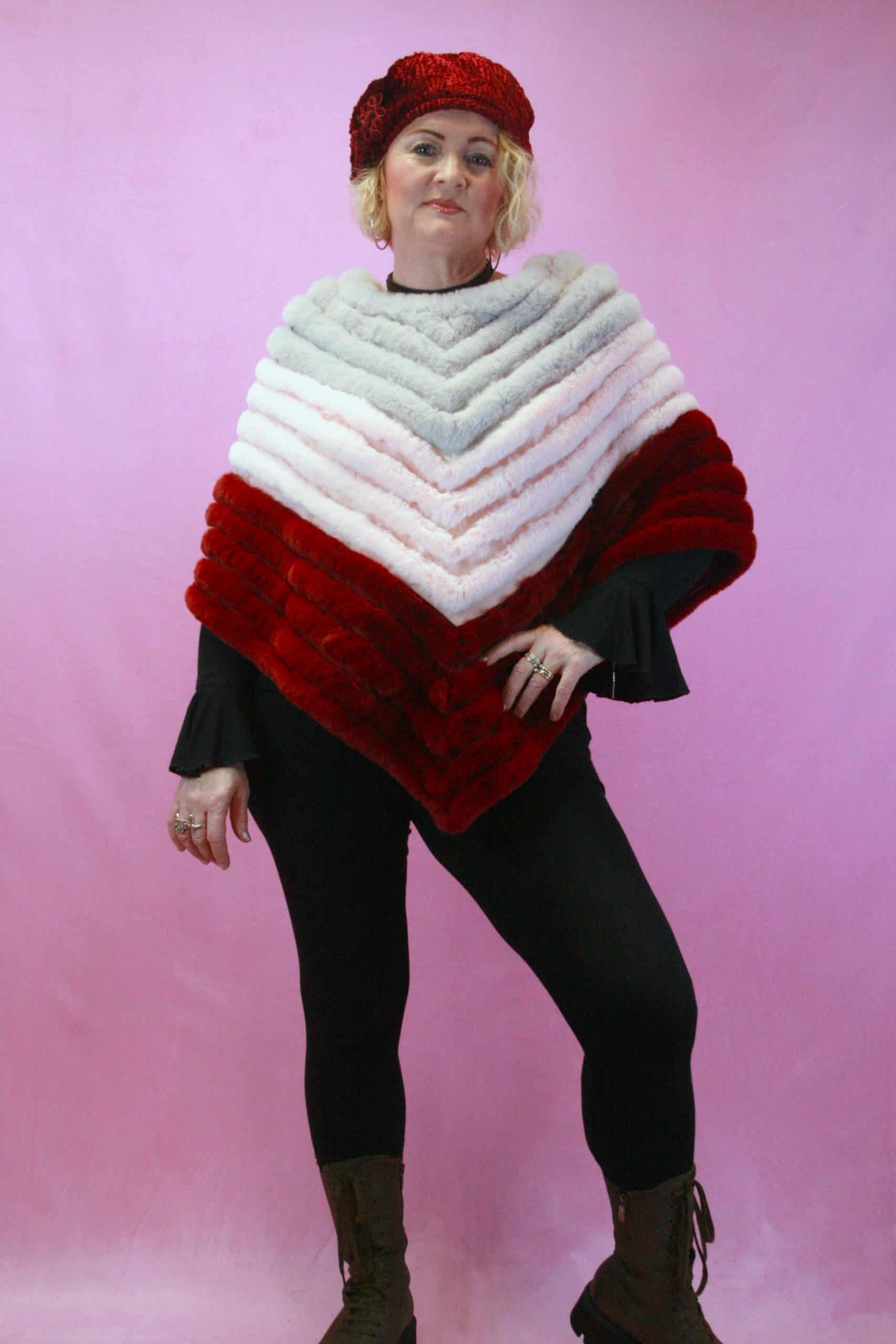 Jayley Faux Fur Striped Poncho on Faux Suede O/S - Image 3