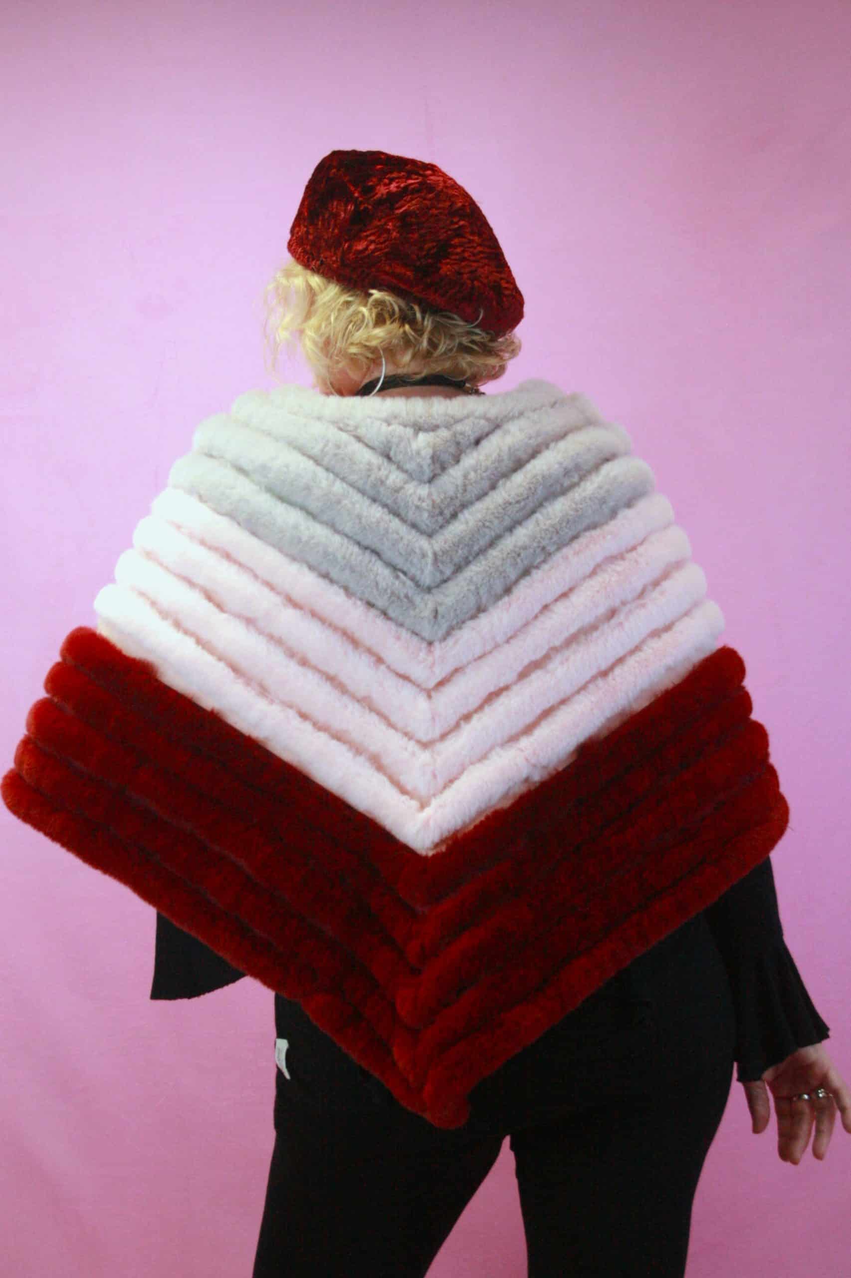Jayley Faux Fur Striped Poncho on Faux Suede O/S - Image 2