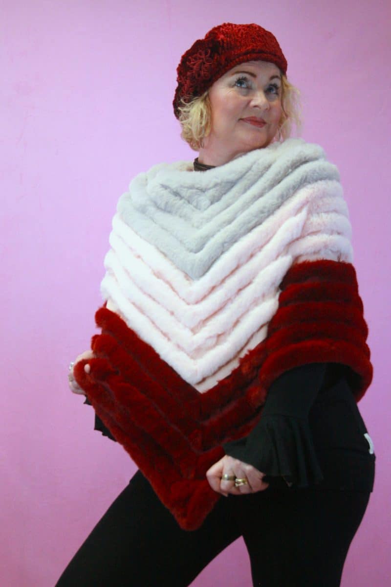 Jayley Faux Fur Striped Poncho on Faux Suede O/S