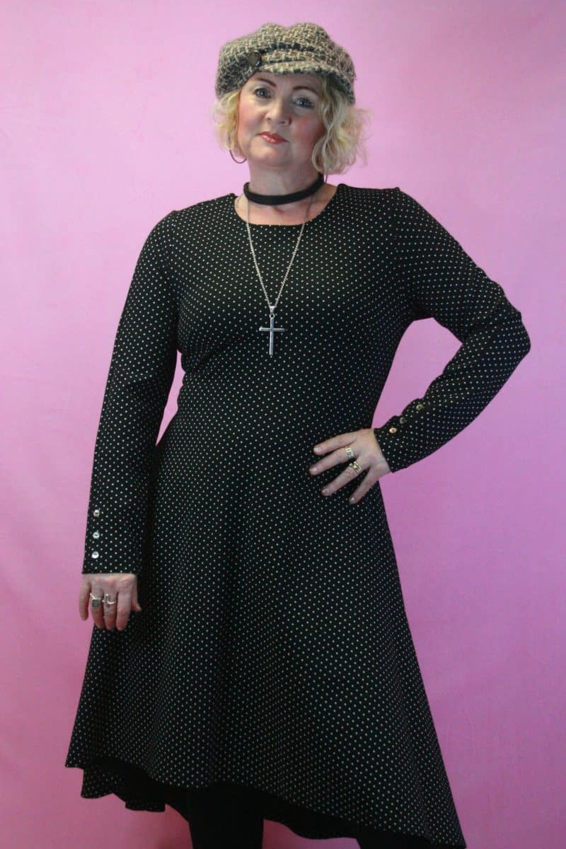 FOIL Black Spotted Tea Dress with Feature Buttons