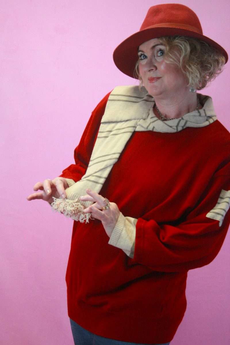 Q is for Quirky, Red Wool Sweater/ Scarf Upcycled 2 in1