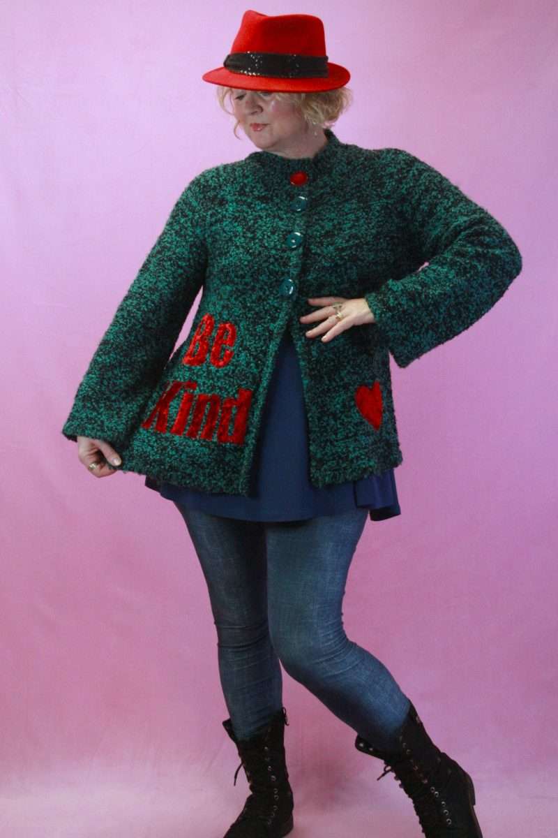 Q is for Quirky, Chunky Knit Upcycled 'Be Kind' Cardigan 10-14