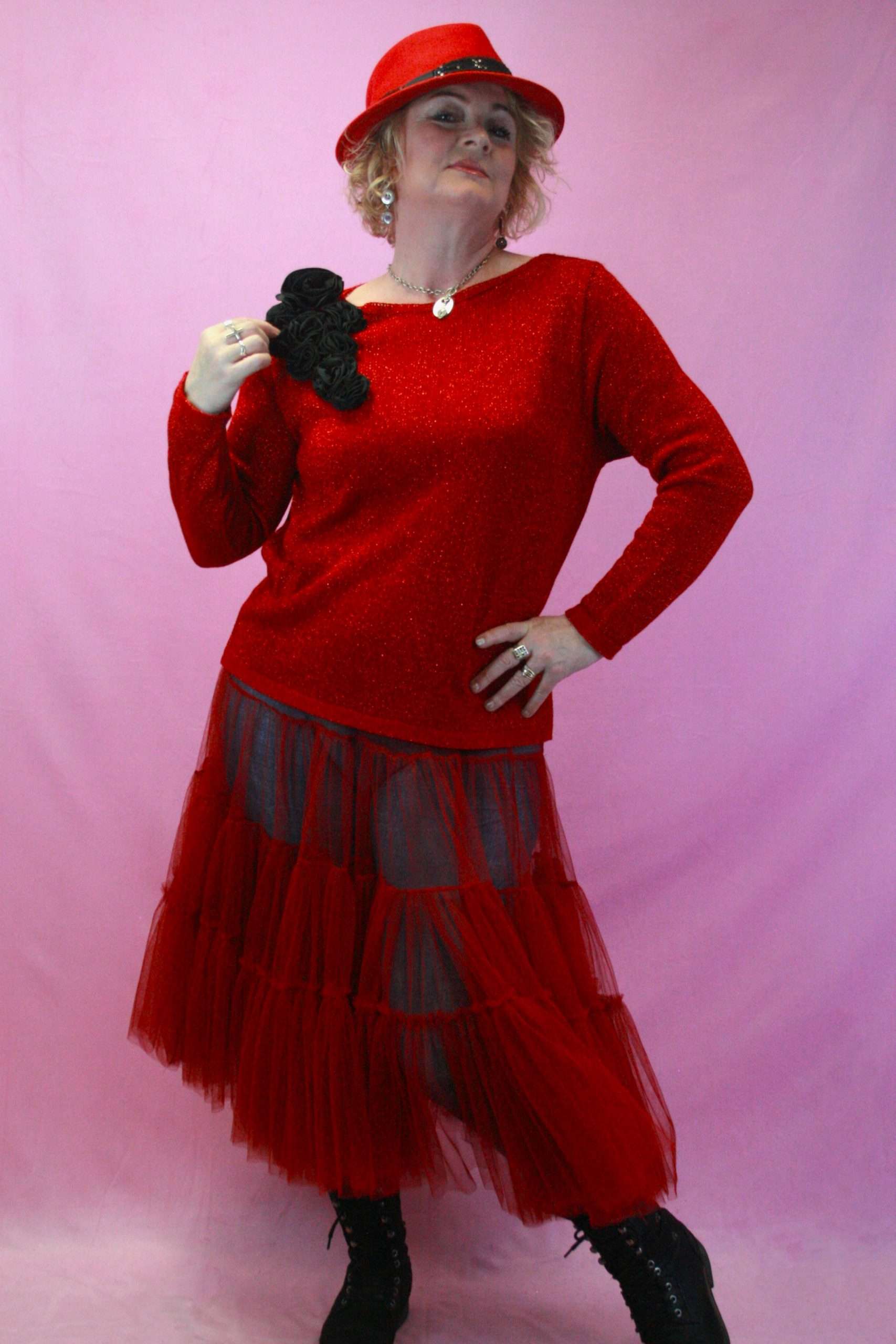 Woman wearing a quirky knitwear jumper